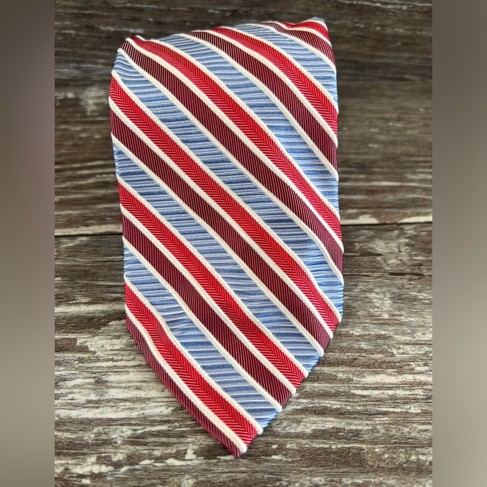 Faconnable necktie men’s vintage formal‎ tie red white blue striped Italy silk